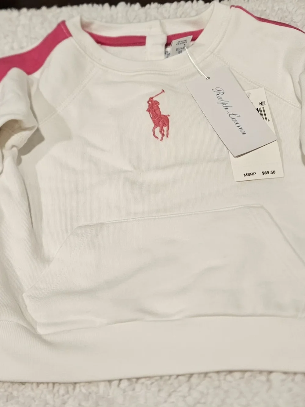 NWT Polo Ralph Lauren Baby 2-Piece Sweatshirt Jogger Set Pink Cream 12M